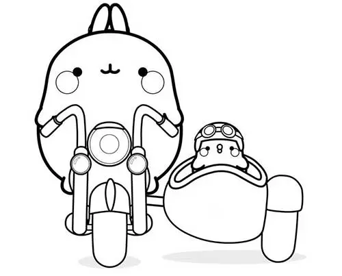 molang and piu piu in motorcycle with sidecar