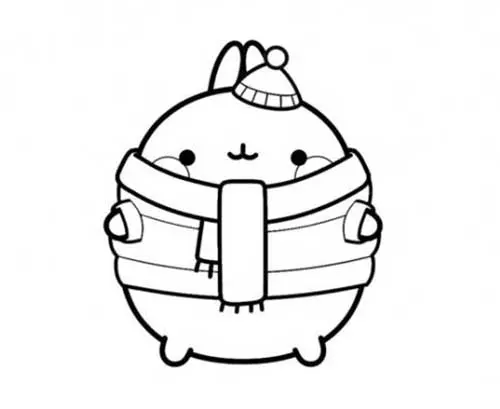 molang in winter coat, scarf and hat