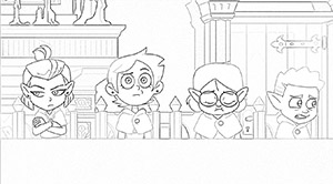 Amity, Luz, Willow, and Gus coloring page The Owl House
