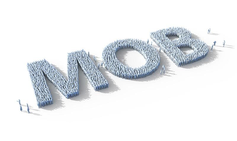 digital people spelling out word mob