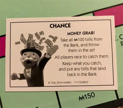 Monopoly Money Grab Chance card